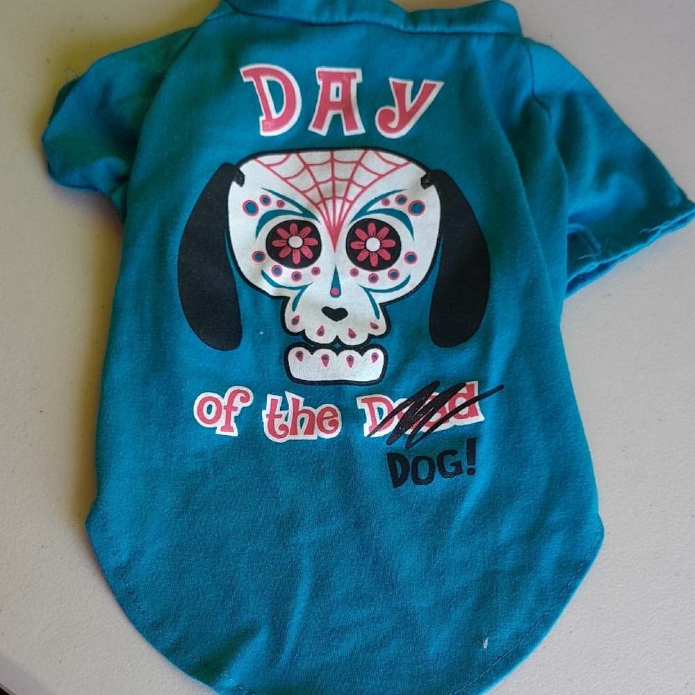 Teal Day of the Dead Dog Shirt